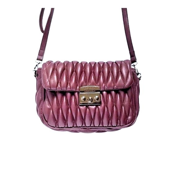 BADGLEY MISCHKA Burgundy Mini Quilted Messenger Bag Vegan Leather Plum - Picture 2 of 13